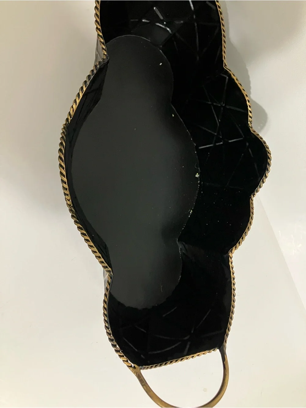 Metal Tray Decorative Black and Gold Scalloped Planter with Spider Web Design